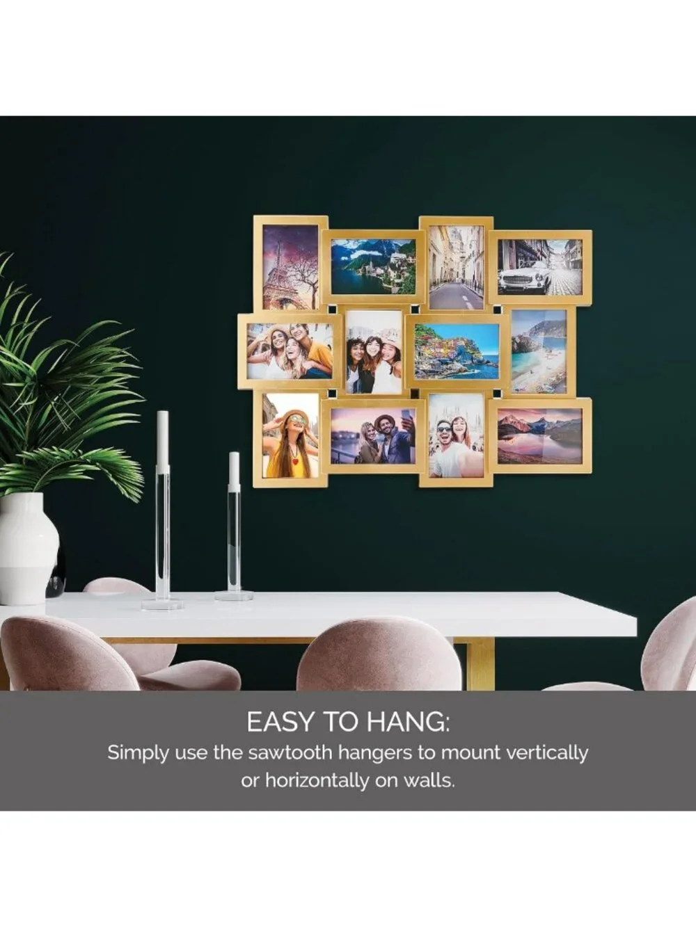 Gold Collage Picture Frame for Wall - 12-Opening Photo Display, Holds 4x6 & 6x4